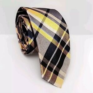 Ben Sherman Men's Silk Tie Yellow Plaid